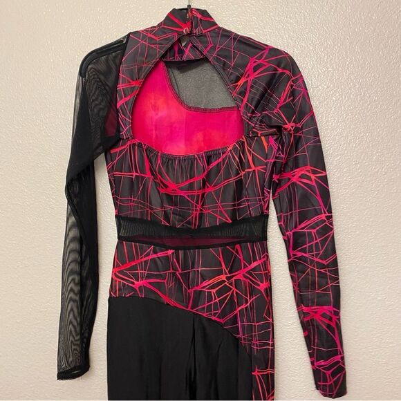 Geometric Dance Costume unitard jumpsuit Black hot pink 24248 Derezzed SA adult - Picture 5 of 11